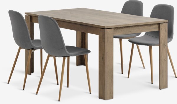 VEDDE L160 table wild oak + 4 JONSTRUP chairs grey/oak