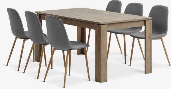 VEDDE L160 table wild oak + 4 JONSTRUP chairs grey/oak