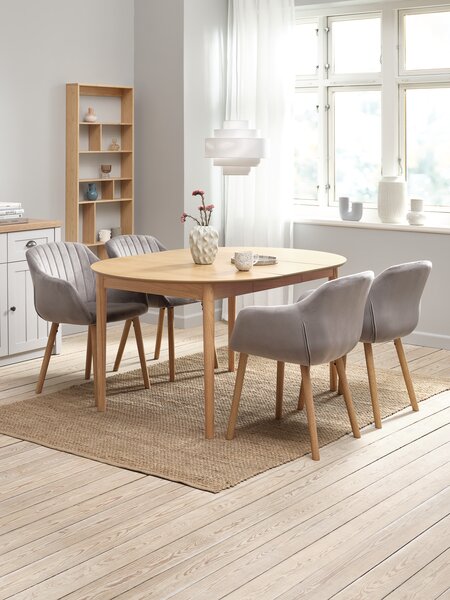 MARSTRAND D110 table oak + 4 ADSLEV chairs grey velvet