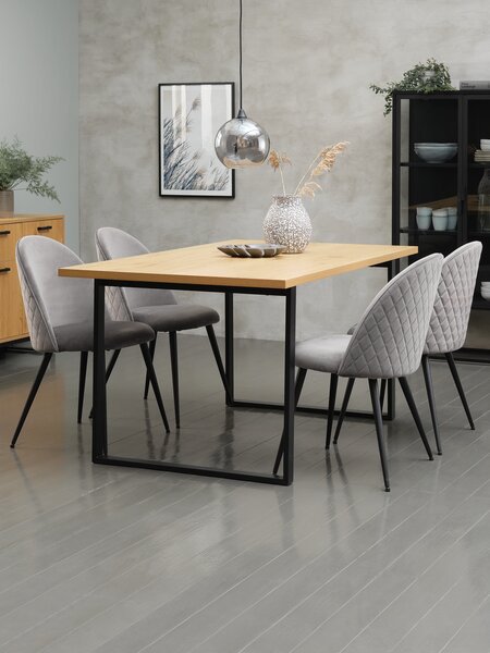 AABENRAA L160 table oak + 4 KOKKEDAL chairs grey velvet