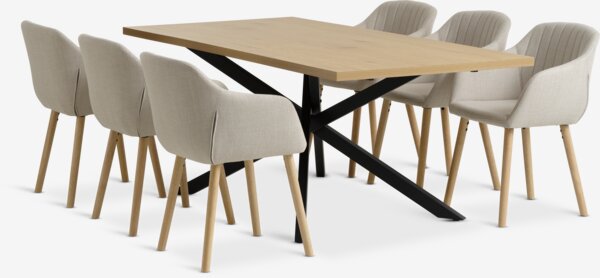 NORTOFT L200 table warm oak + 4 ADSLEV chairs beige