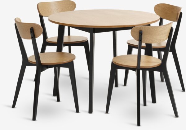 JEGIND D105 table oak + 4 JEGIND chairs oak/black