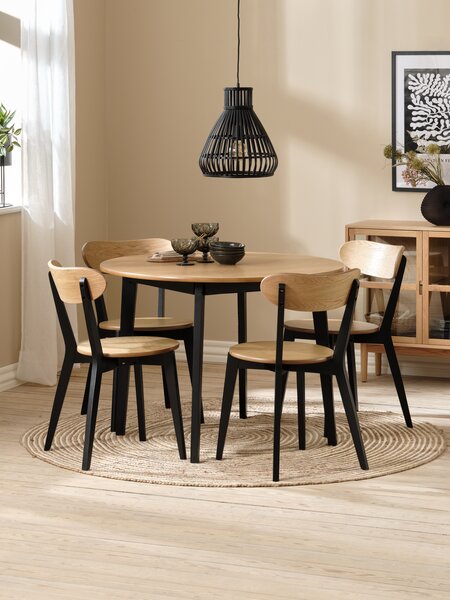 Table JEGIND Ø105 chêne + 4 chaises JEGIND chêne/noir