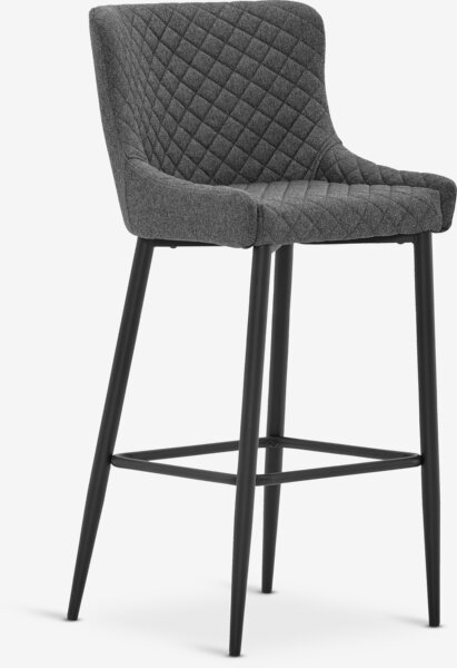 Bar stool PEBRINGE with backrest grey fabric/black