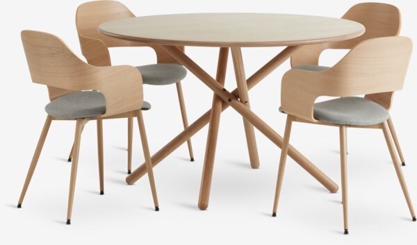 SKIBET D120 table light oak+4 HVIDOVRE chairs light oak