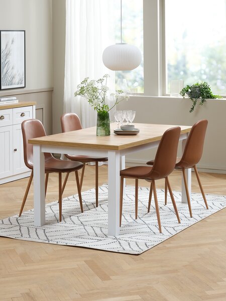 Table MARKSKEL L150/193 + 4 chaises JONSTRUP cognac/chêne
