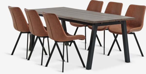 SKOVLUNDE L200 bord mørk eik + 4 HYGUM stol konjakk