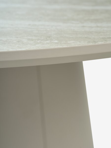 KLIPLEV Ø120 bord travertin + 4 EJSING stol beige/natur eik