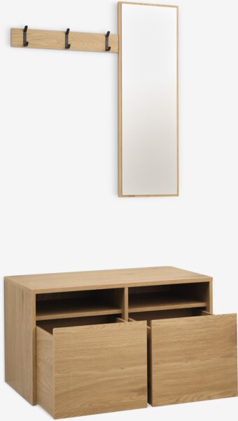 Hallway unit RAVSTED w/mirror 2 drawers warm oak colour