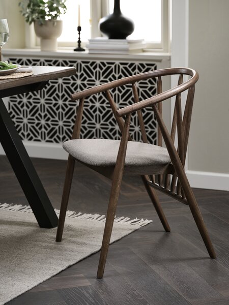 Dining chair LYKSBORG dark oak/dark sand fabric