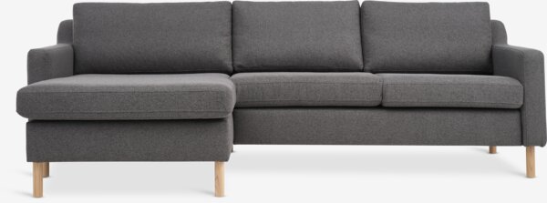 Bank HELLERUP chaise longue grijze stof/naturel eiken