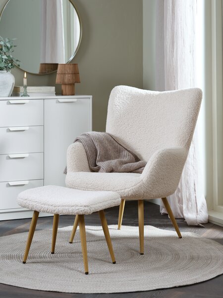 Sessel HUNDESTED Stoff off-white/eichefarben natur