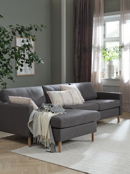 Bank HELLERUP chaise longue grijze stof/naturel eiken