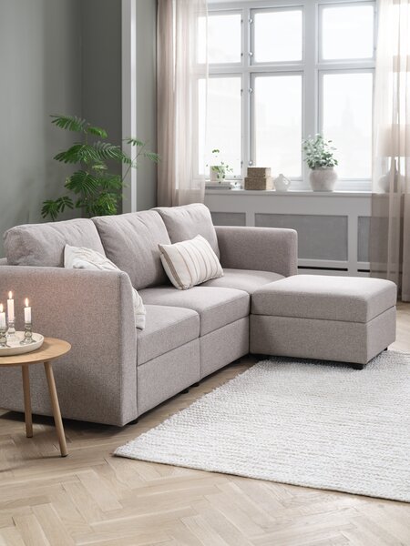 Sofa modułowa OKSBY 3-m. szezlong ze schow. tkanina piaskowy