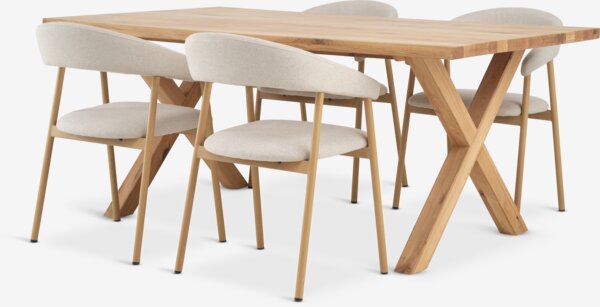 GRIBSKOV L180 bord ek + 4 EJSING stol beige/ek