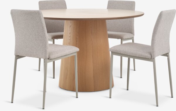 KLIPLEV Ø120 Tisch eiche + 4 BRANDE Stühle beige