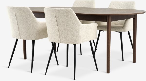 MARSTRAND L200/280 table dark oak + 4 PURHUS off-white