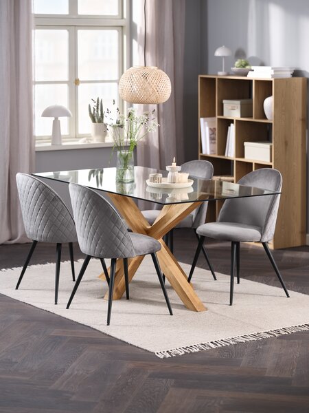 AGERBY D160 stol natur hrast + 4 KOKKEDAL siva baršun