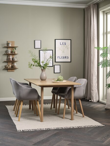 ALSTED L160 table oak + 4 ADSLEV chairs grey velvet