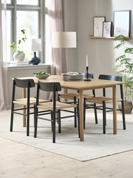 ALSTED L160 bord ek + 4 ISLEV stol svart/natur