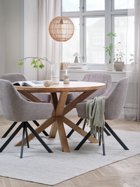 GRIBSKOV Ø120 Tisch eiche + 4 ROSTRUP Stühle sand/schwarz