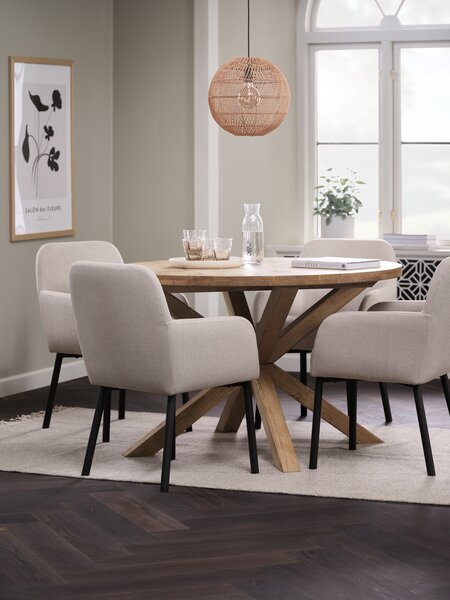 GRIBSKOV Ø120 Tisch eiche + 4 SOTTRUP Stühle beige/schwarz