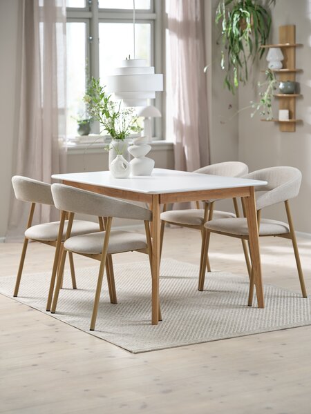 JEGIND L130 Tisch weiß + 4 EJSING Stühle beige/Eiche natur