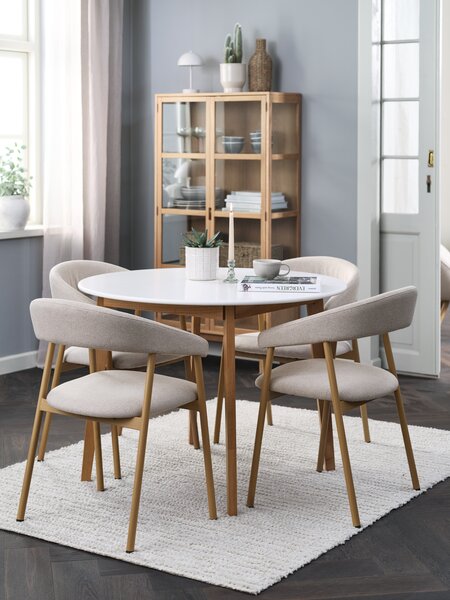 JEGIND Ø105 Tisch weiß + 4 EJSING Stühle beige/eiche