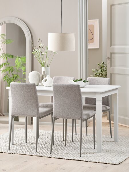 KIRKEBY L130/220 Tisch weiß + 4 BRANDE Stühle beige