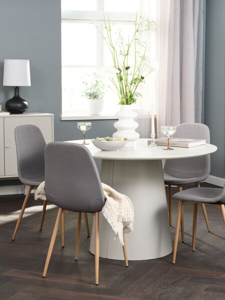KLIPLEV Ø120 table colo. travertin + 4 JONSTRUP chaises gris