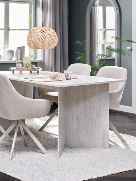 KRONDAL L180 Tisch Travertin + 4 ROSTRUP Stühle beige