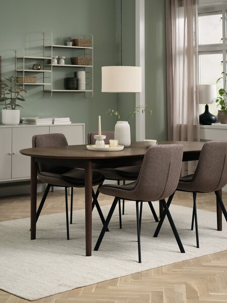 MARSTRAND L200/280 table dark oak + 4 MELBY light brown