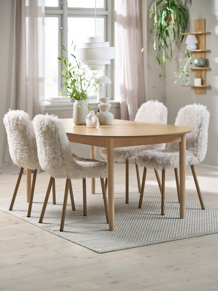 Mesa MARSTRAND L200/280 roble + 4 sillas JONSTRUP felpa