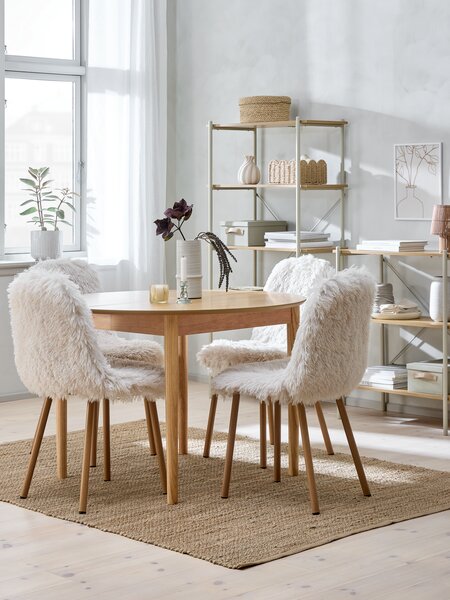 MARSTRAND Ø110 table chêne + 4 JONSTRUP chaises teddy blanc