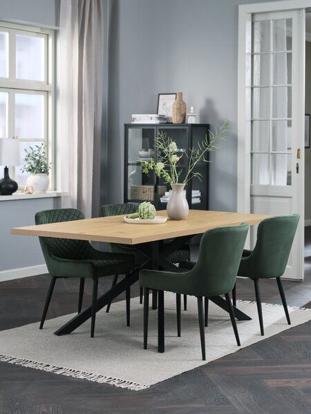 NORTOFT D200 sto hrast + 4 PEBRINGE stolice baršun zelena