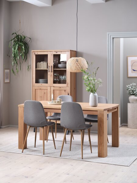 Mesa OLDE L160 roble + 4 sillas JONSTRUP gris/roble