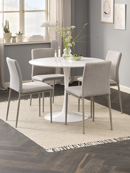 RINGSTED D100 table white + 4 BRANDE chairs beige