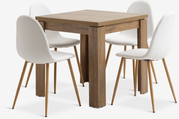 VEDDE Tavolo L80/160 cm + 4 TINGLEV Sedie bianco/rovere
