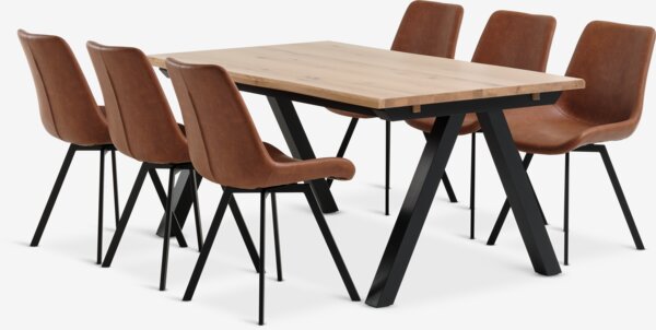 Table SANDBY L160 chêne naturel + 4 chaises HYGUM cognac