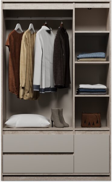 Wardrobe BILLUND 119x193 4 doors 2draw travertine/beige