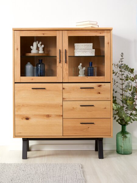 Vitrina SANDBY 3 puertas 3 cajones roble natural/negro