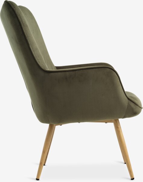 Poltrona HUNDESTED velluto a coste verde/color rovere