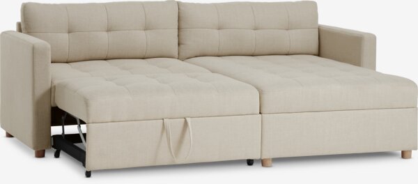 Sofa bed chaise longue TEGLHUSE beige fabric
