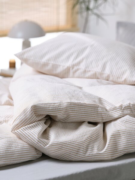 Completo copripiumino SeersuckerSTINNE 160x210 bianco/caffel