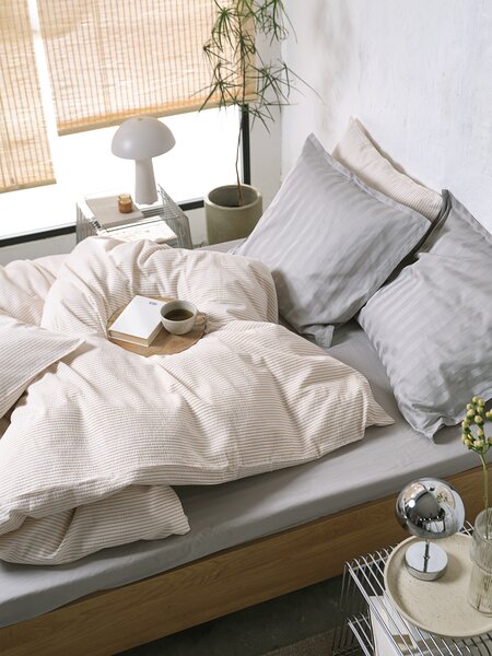 Completo copripiumino SeersuckerSTINNE 160x210 bianco/caffel