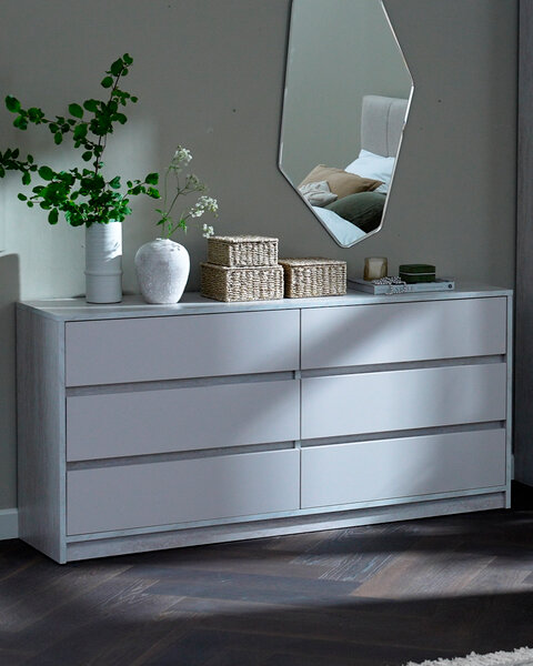 Commode BILLUND 3+3 tiroirs couleur travertin/beige