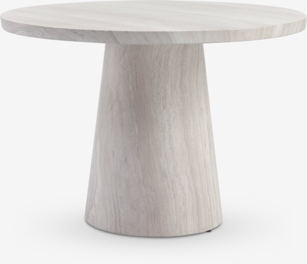 SKARSLIA Ø110 bord travertin + 4 INGSTRUP stol beige