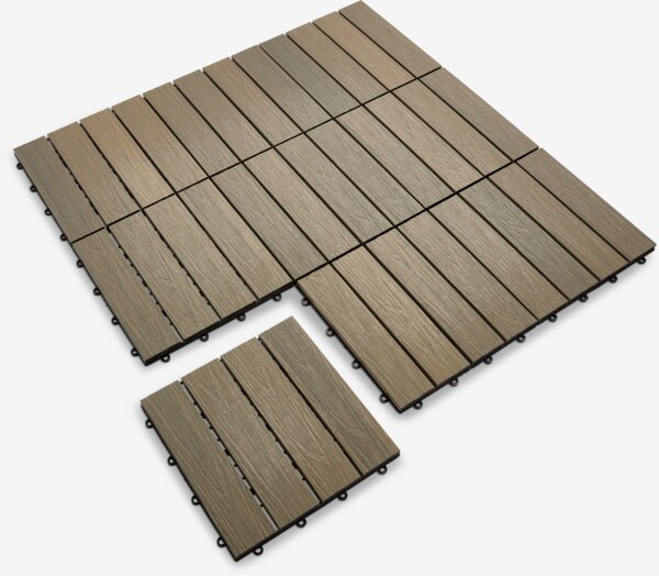 Terrasseflise GRAVAND B30xL30 kunsttræ grå 9 stk/sæt