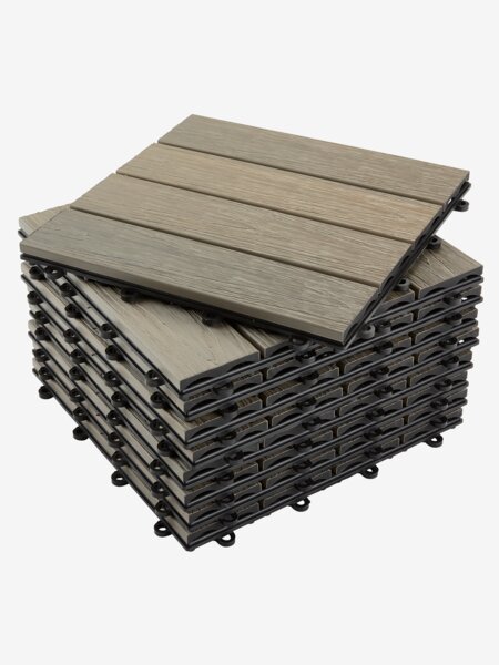 Terrasseflise GRAVAND B30xL30 kunsttræ grå 9 stk/sæt