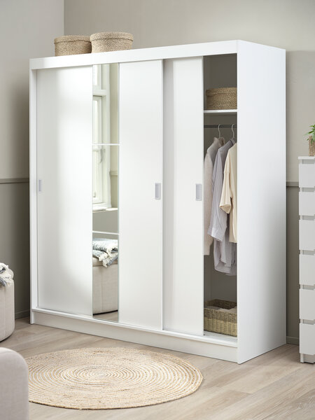 Armadio ODDER 179x201 cm 3 ante scorrevoli specchio bianco